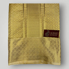 Horad Premium Art Silk Tissue Double Warp Dark Gold Emboss Shirt Material + Dhoti (2 in 1)