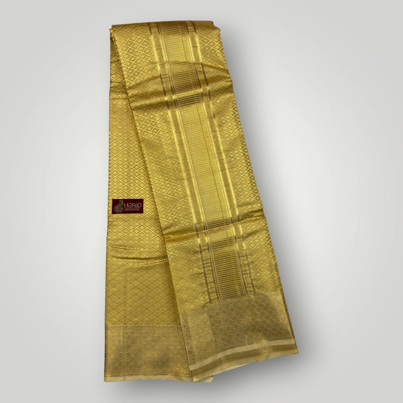 Horad Premium Art Silk Tissue Double Warp Dark Gold Emboss Shirt Material + Dhoti (2 in 1)