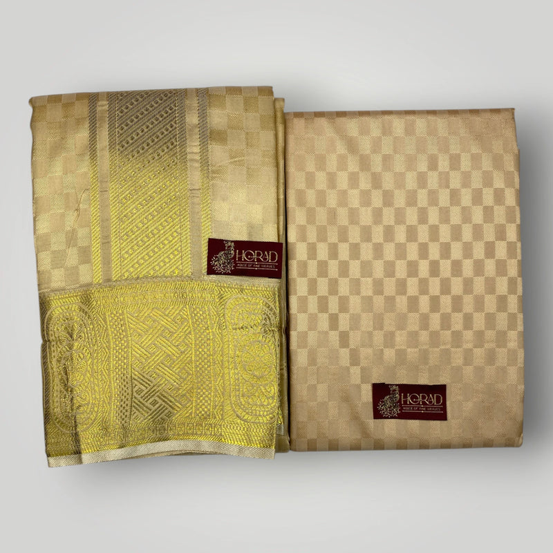 Horad Premium Art Silk Gold Emboss Shirt Material+Dhoti ( 2 in 1)