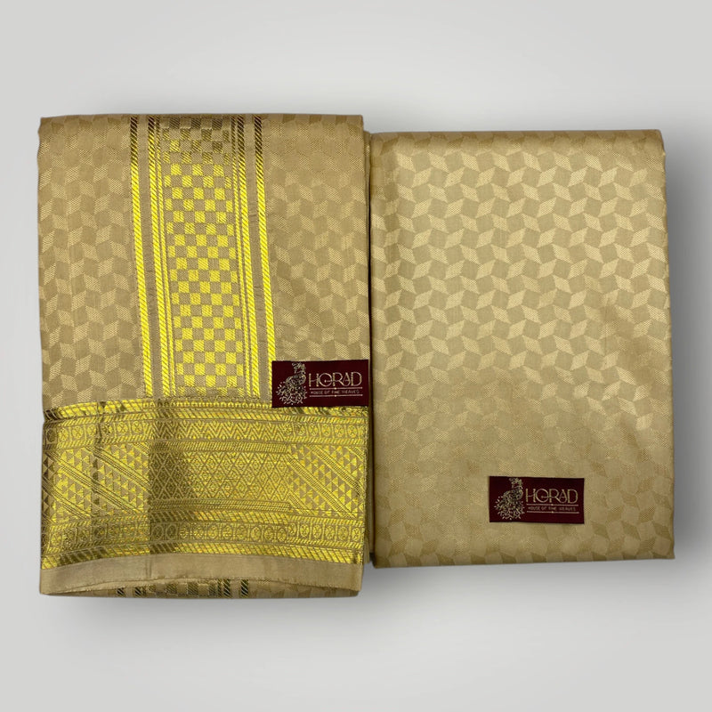 Horad Premium Art Silk Gold Emboss Shirt Material+Dhoti ( 2 in 1)