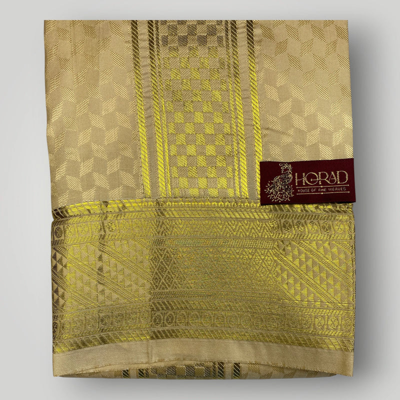 Horad Premium Art Silk Gold Emboss Shirt Material+Dhoti ( 2 in 1)