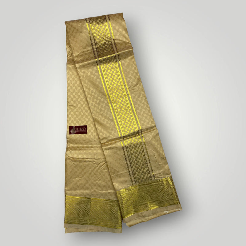 Horad Premium Art Silk Gold Emboss Shirt Material+Dhoti ( 2 in 1)