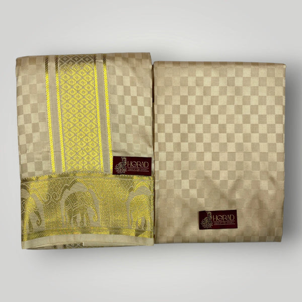 Horad Premium Art Silk Gold Emboss Shirt Material+Dhoti ( 2 in 1)