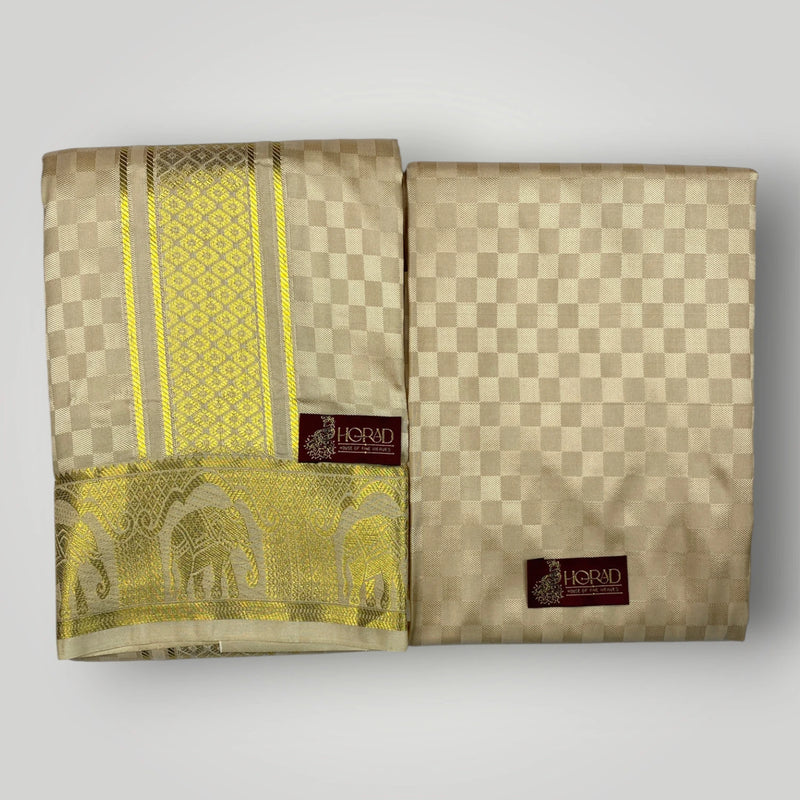 Horad Premium Art Silk Gold Emboss Shirt Material+Dhoti ( 2 in 1)