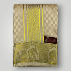 Horad Premium Art Silk Gold Emboss Shirt Material+Dhoti ( 2 in 1)