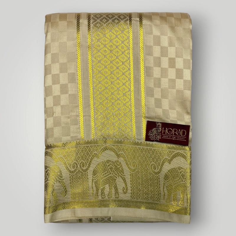 Horad Premium Art Silk Gold Emboss Shirt Material+Dhoti ( 2 in 1)