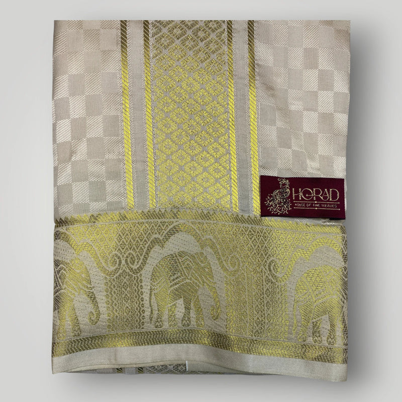 Horad Premium Art Silk Gold Emboss Shirt Material+Dhoti ( 2 in 1)
