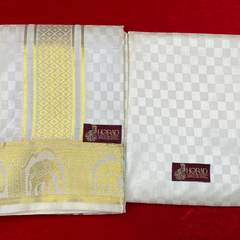 Horad Premium Art Silk Cream Emboss Shirt Material+Dhoti ( 2 in 1)