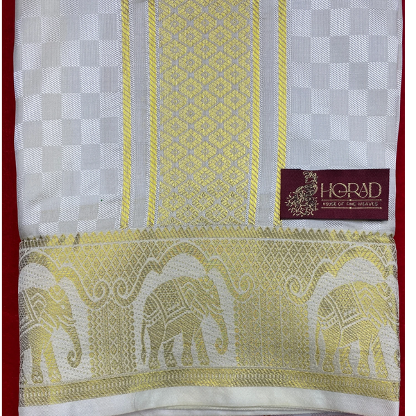 Horad Premium Art Silk Cream Emboss Shirt Material+Dhoti ( 2 in 1)