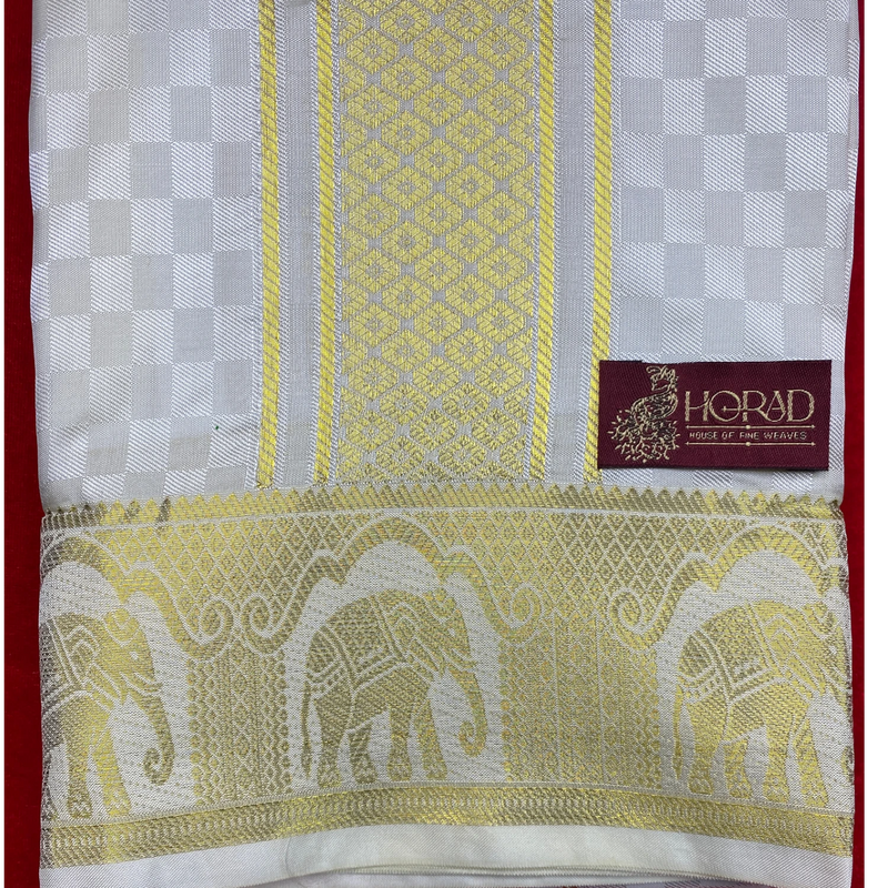 Horad Premium Art Silk Cream Emboss Shirt Material+Dhoti ( 2 in 1)