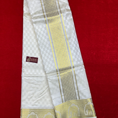Horad Premium Art Silk Cream Emboss Shirt Material+Dhoti ( 2 in 1)