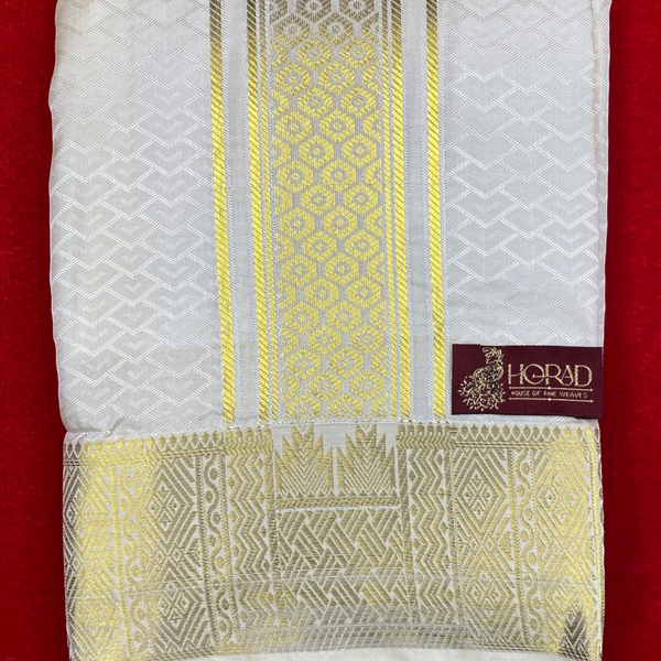 Horad Premium Art Silk Cream Emboss Shirt Material+Dhoti ( 2 in 1)