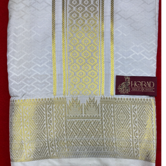 Horad Premium Art Silk Cream Emboss Shirt Material+Dhoti ( 2 in 1)