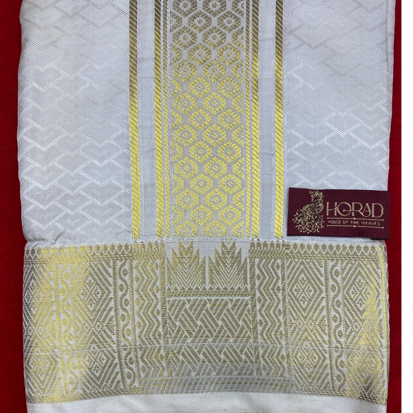 Horad Premium Art Silk Cream Emboss Shirt Material+Dhoti ( 2 in 1)
