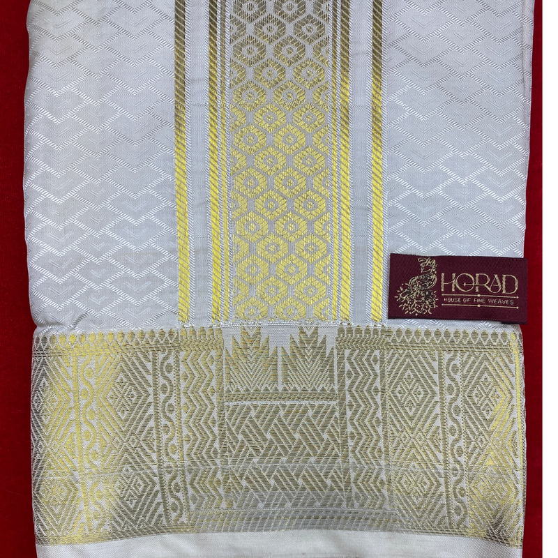 Horad Premium Art Silk Cream Emboss Shirt Material+Dhoti ( 2 in 1)