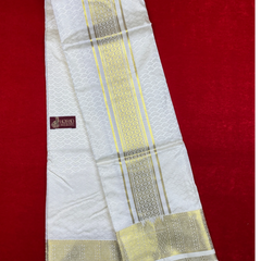 Horad Premium Art Silk Cream Emboss Shirt Material+Dhoti ( 2 in 1)