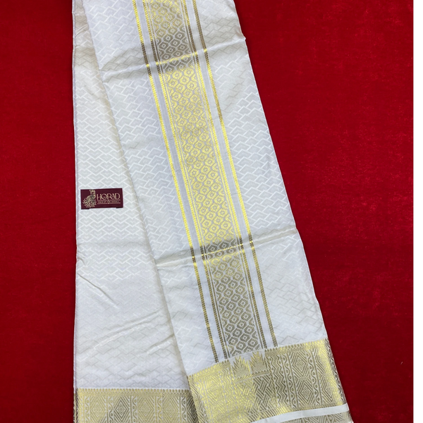 Horad Premium Art Silk Cream Emboss Shirt Material+Dhoti ( 2 in 1)