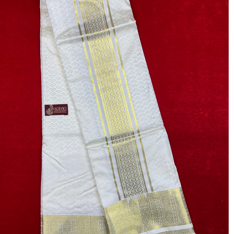 Horad Premium Art Silk Cream Emboss Shirt Material+Dhoti ( 2 in 1)