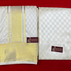 Horad Premium Art Silk Cream Emboss Shirt Material+Dhoti ( 2 in 1)