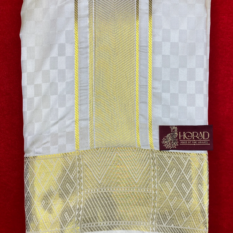 Horad Premium Art Silk Cream Emboss Shirt Material+Dhoti ( 2 in 1)