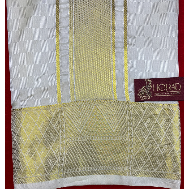 Horad Premium Art Silk Cream Emboss Shirt Material+Dhoti ( 2 in 1)