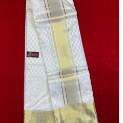 Horad Premium Art Silk Cream Emboss Shirt Material+Dhoti ( 2 in 1)