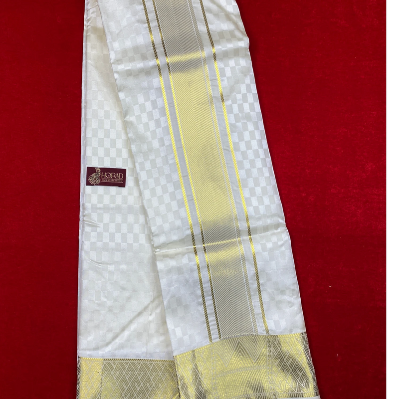 Horad Premium Art Silk Cream Emboss Shirt Material+Dhoti ( 2 in 1)