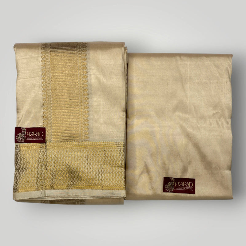 Horad Pure Silk Blend Gold Shirt Material + Dhoti ( 2 in 1 )