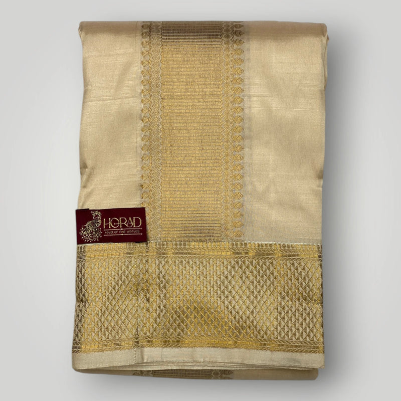 Horad Pure Silk Blend Gold Shirt Material + Dhoti ( 2 in 1 )