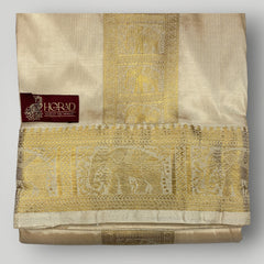 Horad Pure Silk Blend Gold Elephant Border Shirt Material + Dhoti ( 2 in 1 )