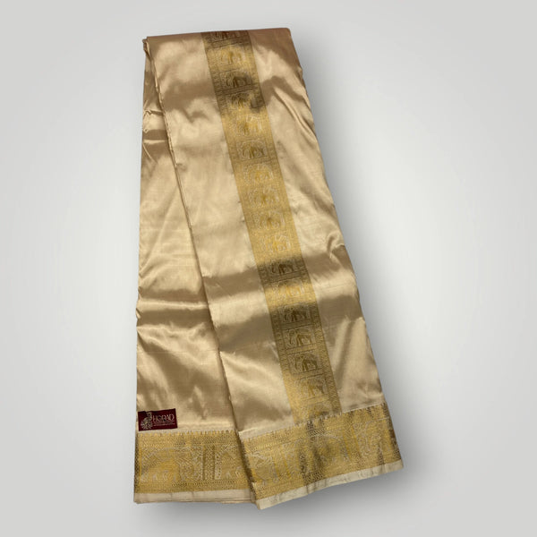 Horad Pure Silk Blend Gold Elephant Border Shirt Material + Dhoti ( 2 in 1 )
