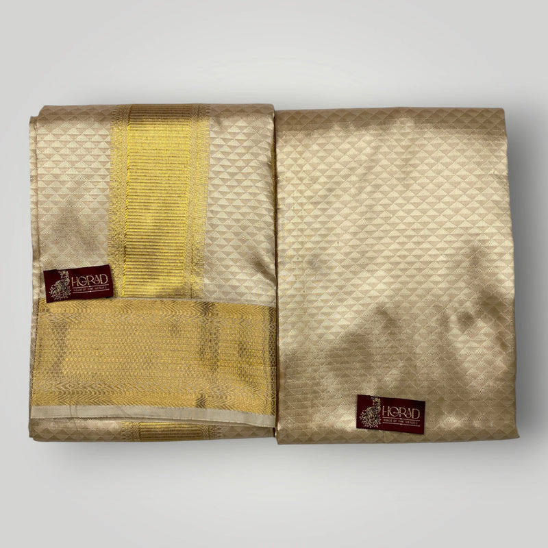 Horad Pure Silk Blend Gold Emboss Shirt Material + Dhoti