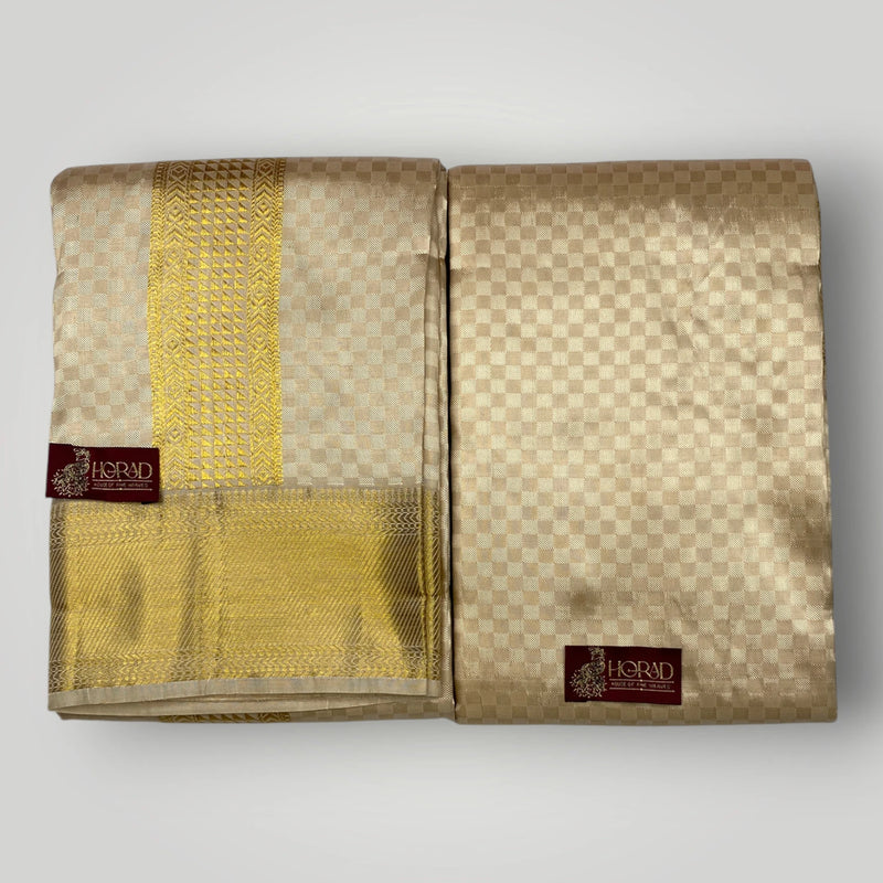 Horad Pure Silk Blend Gold Emboss Shirt Material + Dhoti ( 2 in 1 )