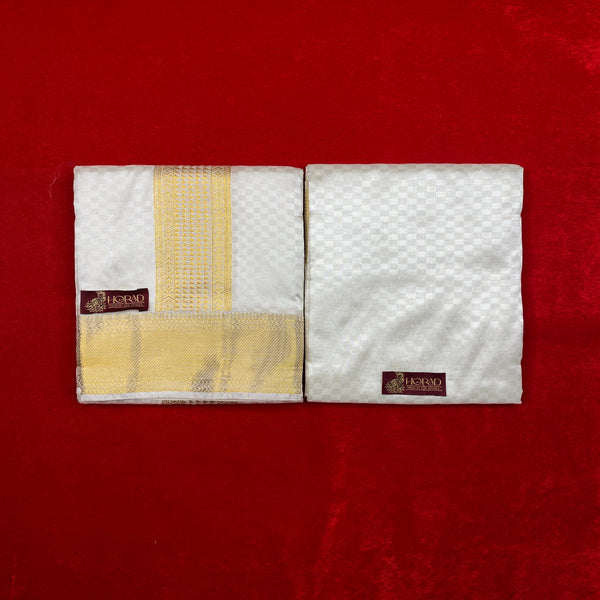 Horad Pure Silk Blend Cream Shirt Material + Dhoti ( 2 in 1 )
