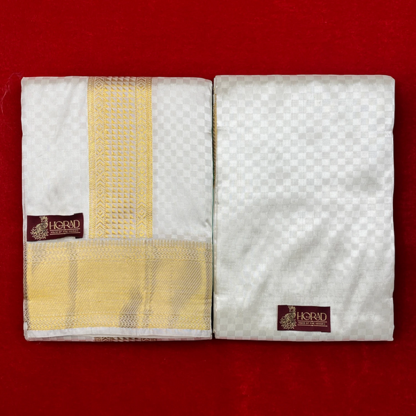 Horad Pure Silk Blend Cream Emboss Shirt Material + Dhoti ( 2 in 1 )