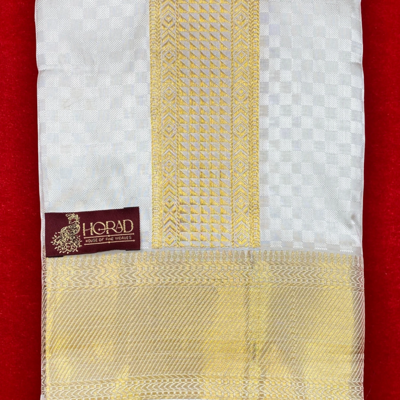 Horad Pure Silk Blend Cream Shirt Material + Dhoti ( 2 in 1 )