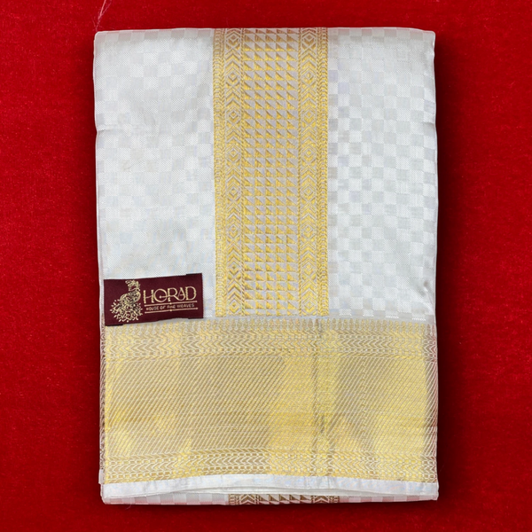 Horad Pure Silk Blend Cream Emboss Shirt Material + Dhoti ( 2 in 1 )