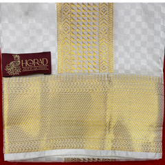 Horad Pure Silk Blend Cream Shirt Material + Dhoti ( 2 in 1 )