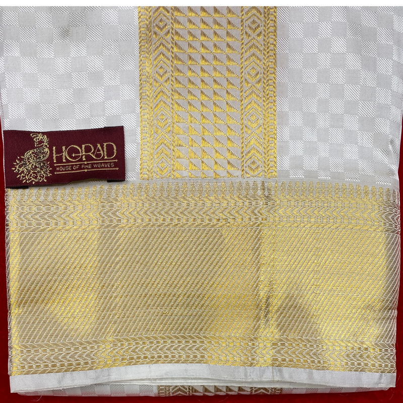 Horad Pure Silk Blend Cream Shirt Material + Dhoti ( 2 in 1 )