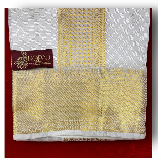 Horad Pure Silk Blend Cream Emboss Shirt Material + Dhoti ( 2 in 1 )
