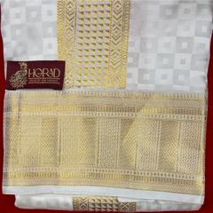 Horad Pure Silk Blend Cream Emboss Border Shirt Material + Dhoti ( 2 in 1 )