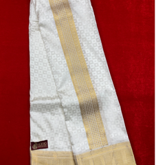 Horad Pure Silk Blend Cream Emboss Border Shirt Material + Dhoti ( 2 in 1 )
