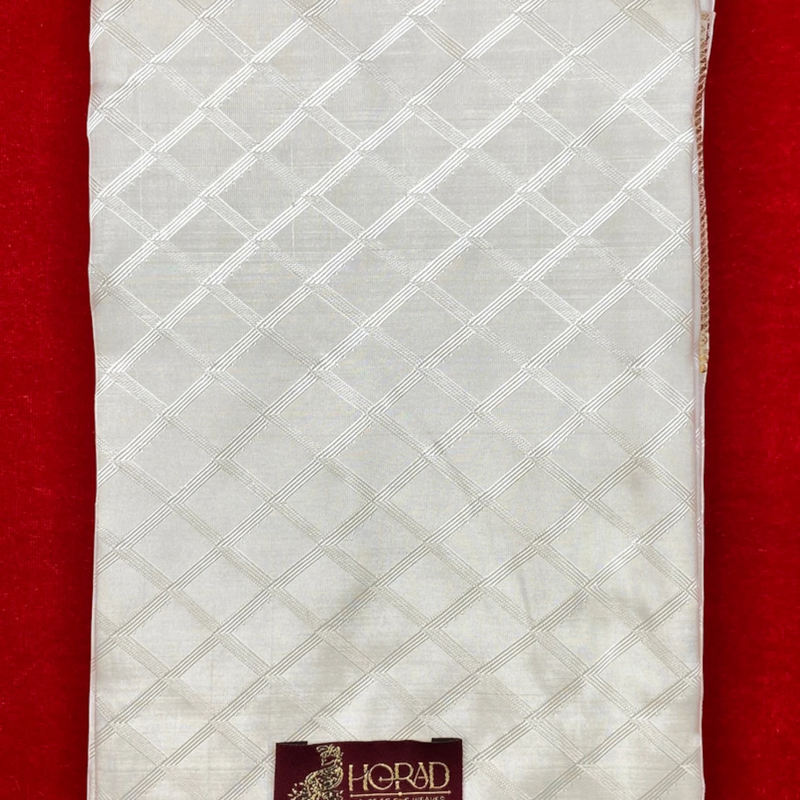 Horad Pure Silk Blend Cream Emboss Border Shirt Material + Dhoti ( 2 in 1 )