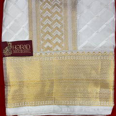 Horad Pure Silk Blend Cream Emboss Border Shirt Material + Dhoti ( 2 in 1 )