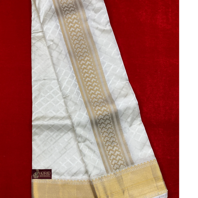 Horad Pure Silk Blend Cream Emboss Border Shirt Material + Dhoti ( 2 in 1 )