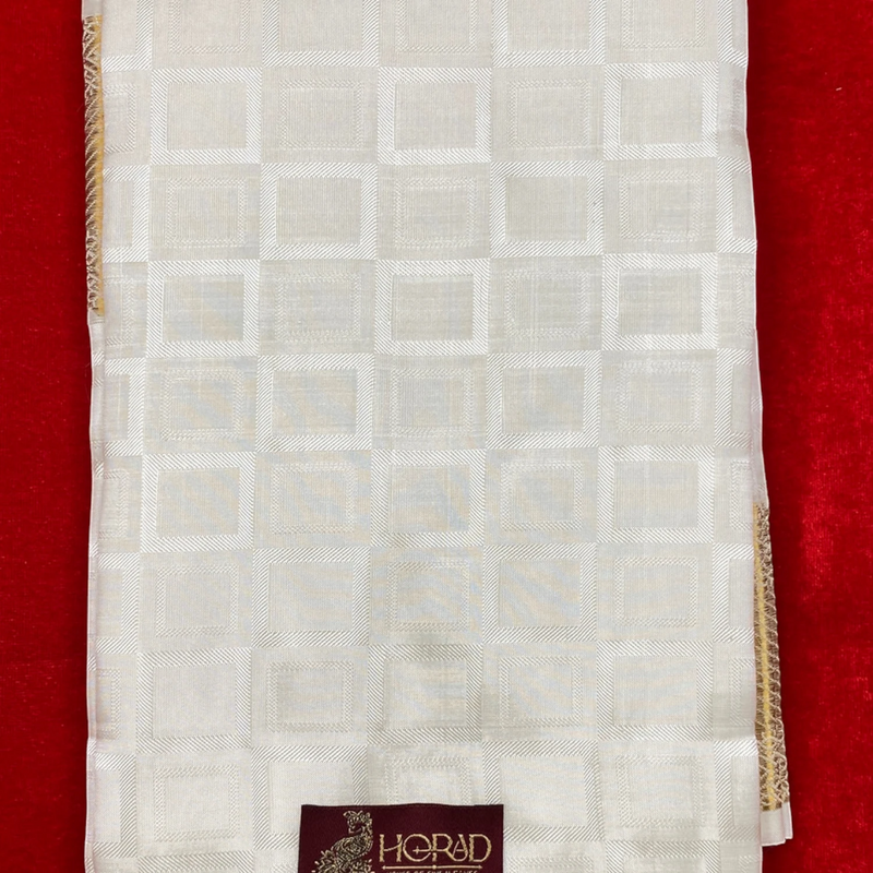 Horad Pure Silk Blend Cream Emboss Border Shirt Material + Dhoti ( 2 in 1 )