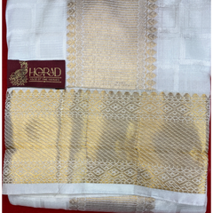 Horad Pure Silk Blend Cream Emboss Border Shirt Material + Dhoti ( 2 in 1 )