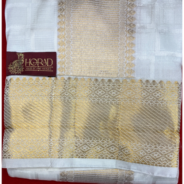 Horad Pure Silk Blend Cream Emboss Border Shirt Material + Dhoti ( 2 in 1 )