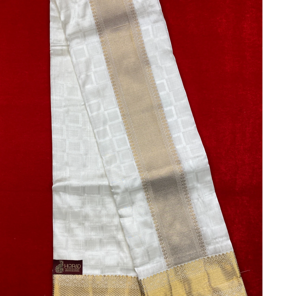 Horad Pure Silk Blend Cream Emboss Border Shirt Material + Dhoti ( 2 in 1 )
