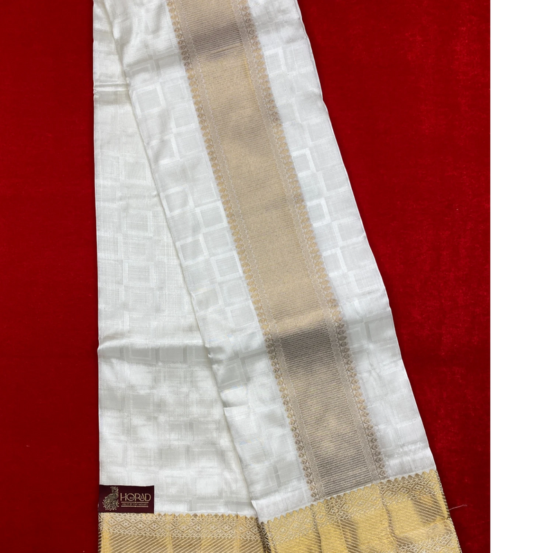 Horad Pure Silk Blend Cream Emboss Border Shirt Material + Dhoti ( 2 in 1 )